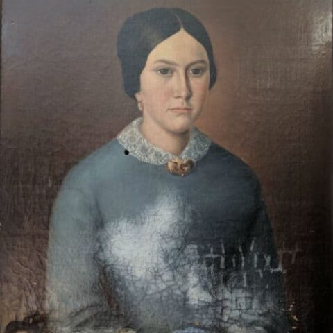 Water damaged oil painting before restoration