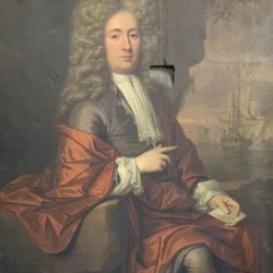 Oil painting of gentleman with tear before restoration