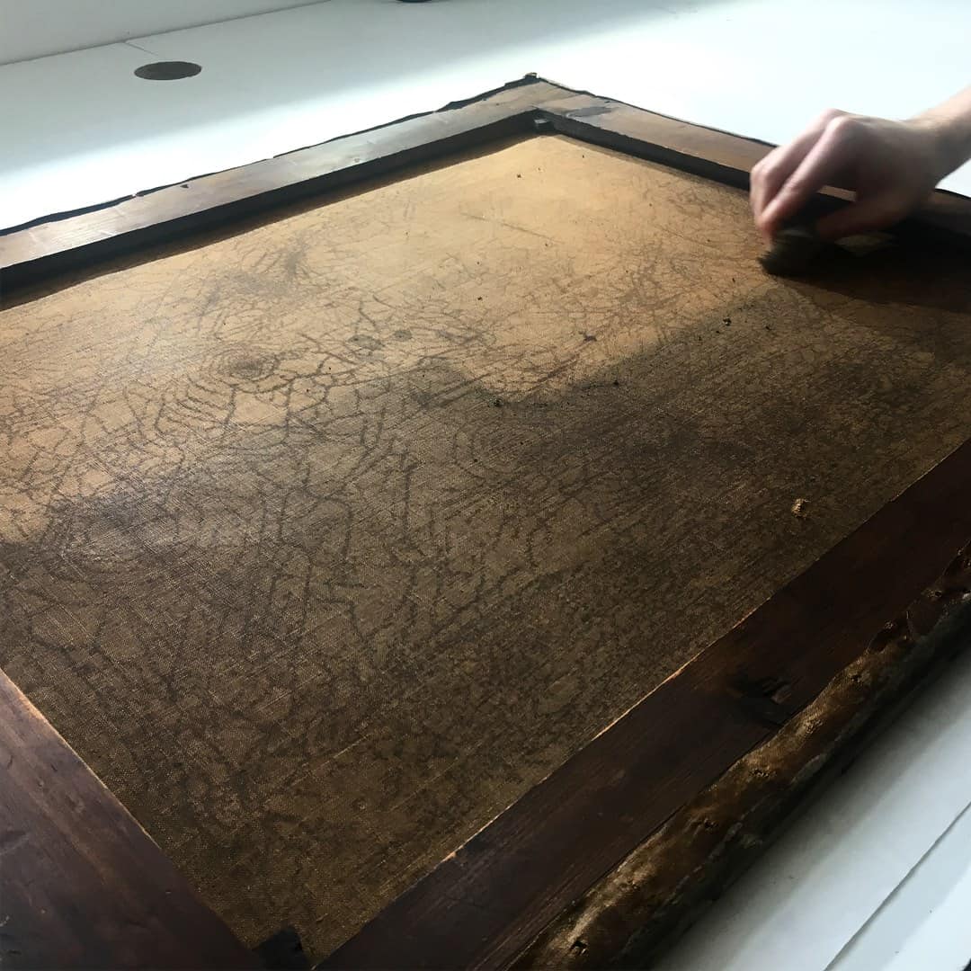 Cleaning the back of an oil painting Fine Art Restoration Company