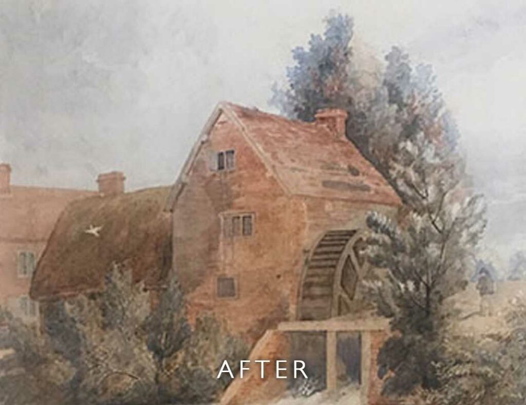 After restoration with foxing removed of Watermill