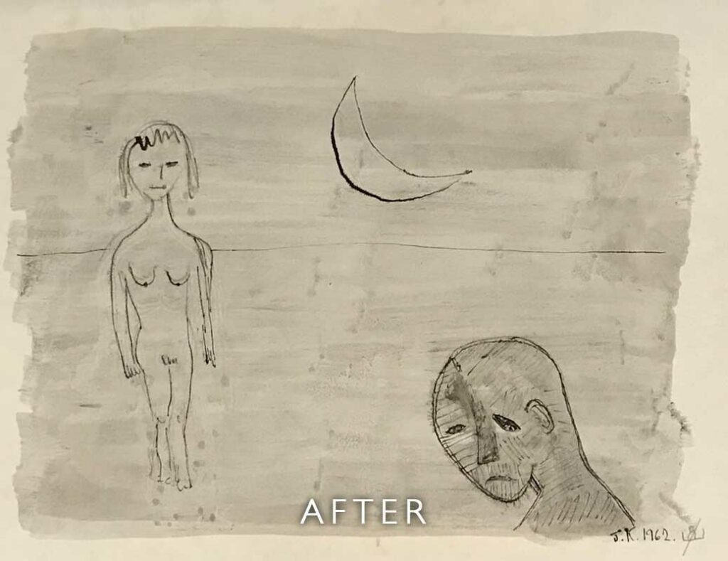 After restoration of stained watercolour