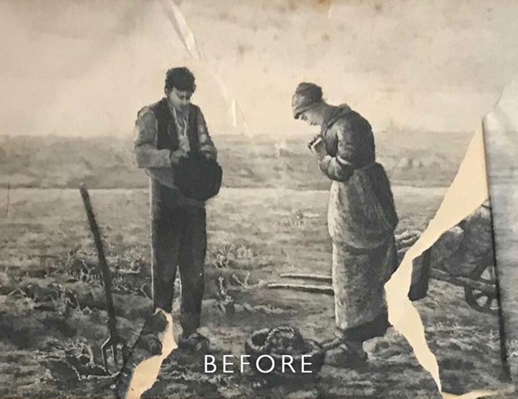 Before restoration on tear repair on lithograph