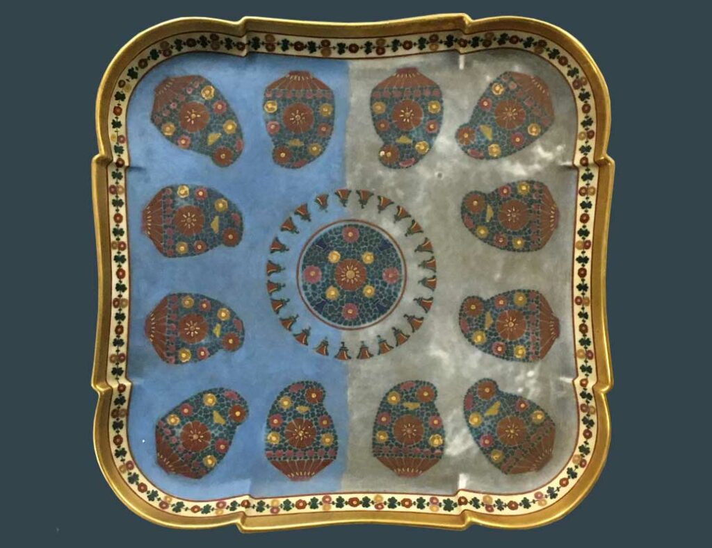 Halfway through restoration of ceramic tray
