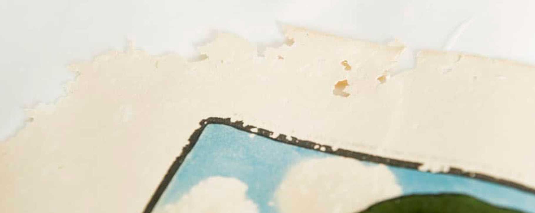 Holes in watercolour in need of restoration