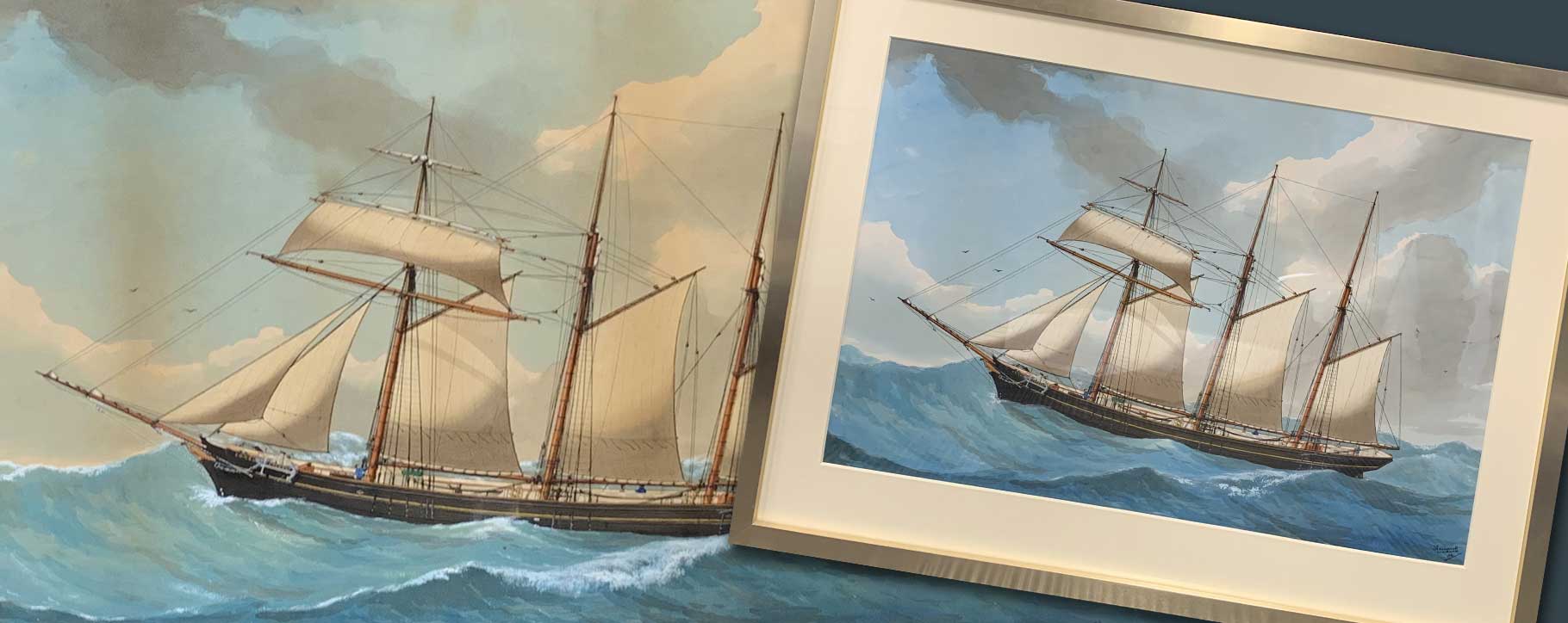 Before and after restoration of boat artwork
