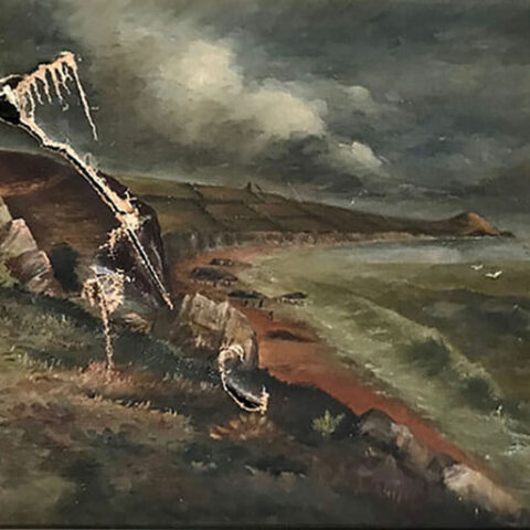 Tear to oil painting caused by accidental damage in transit