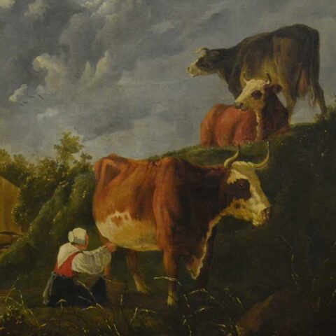 Detail of cows on an old oil painting - art and collectible wealth