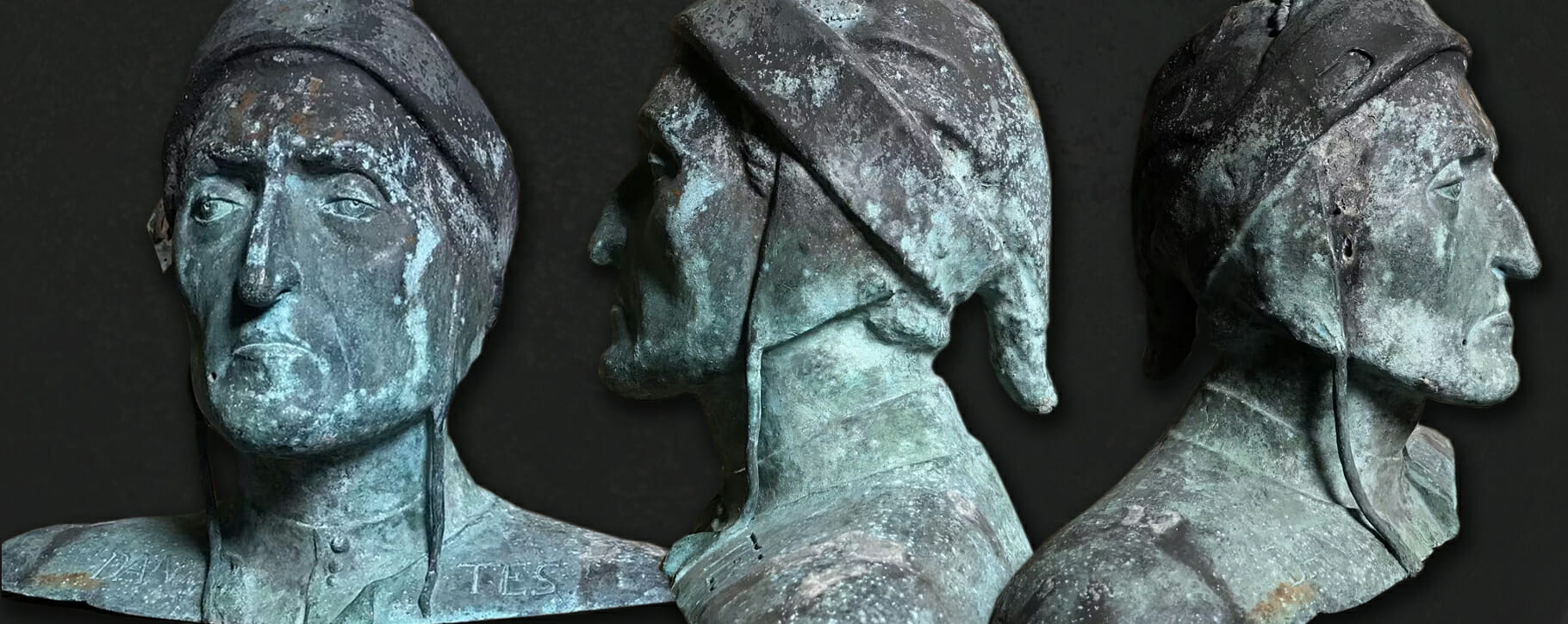 Dante bust - bronze sculpture restoration before