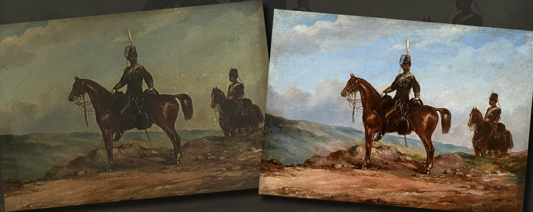 Military painting restoration - man and horse