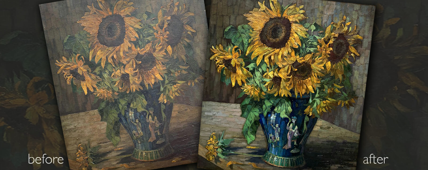 Sunflower still life painting restoration