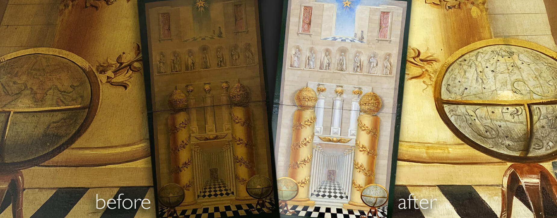 Before after restoration masonic tracing board examples