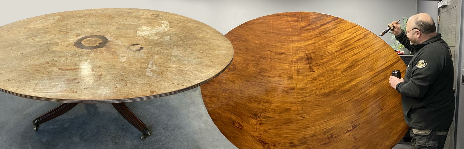 french polishing on mahogany tilt table