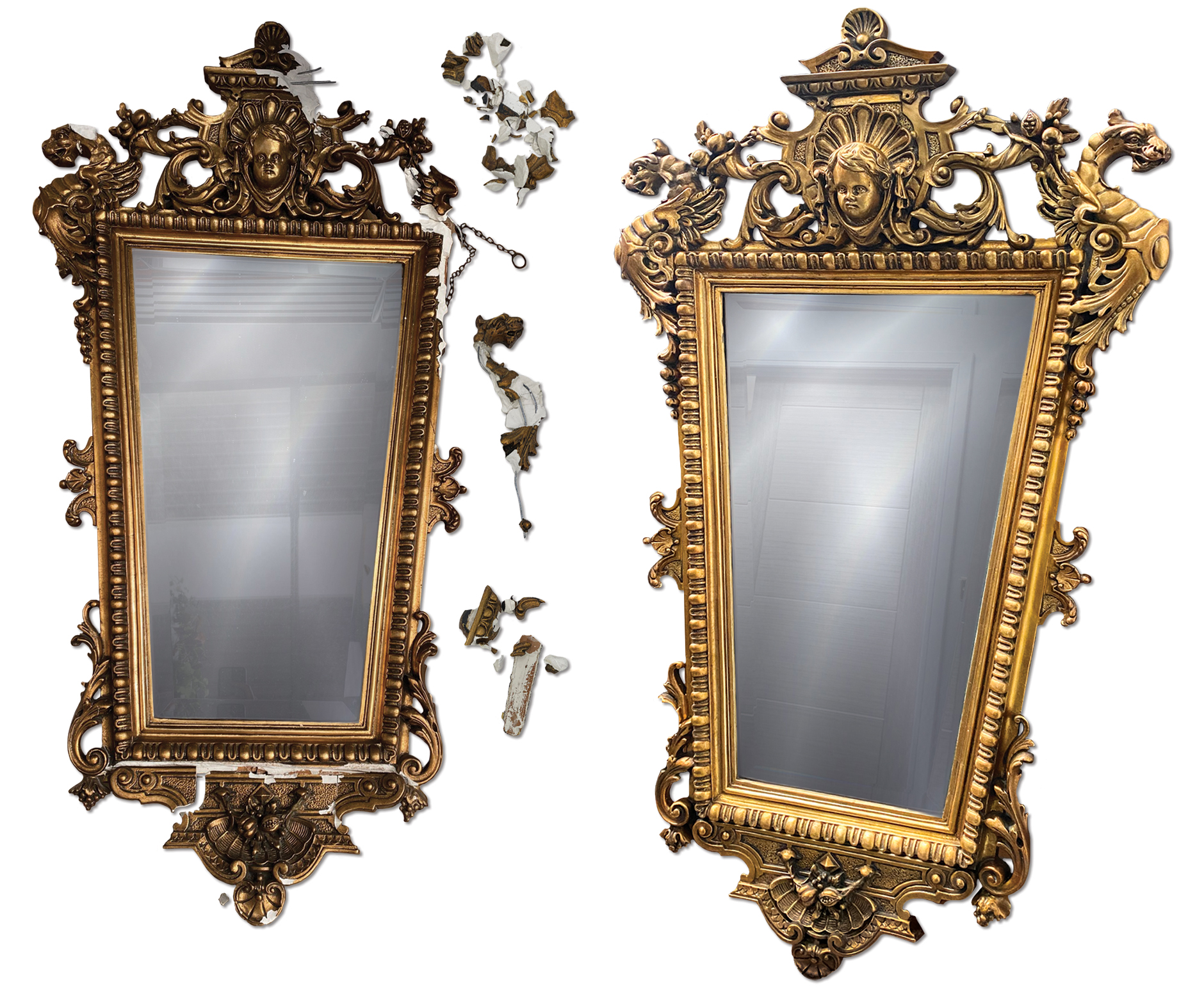 Broken gilt mirror restoration 
