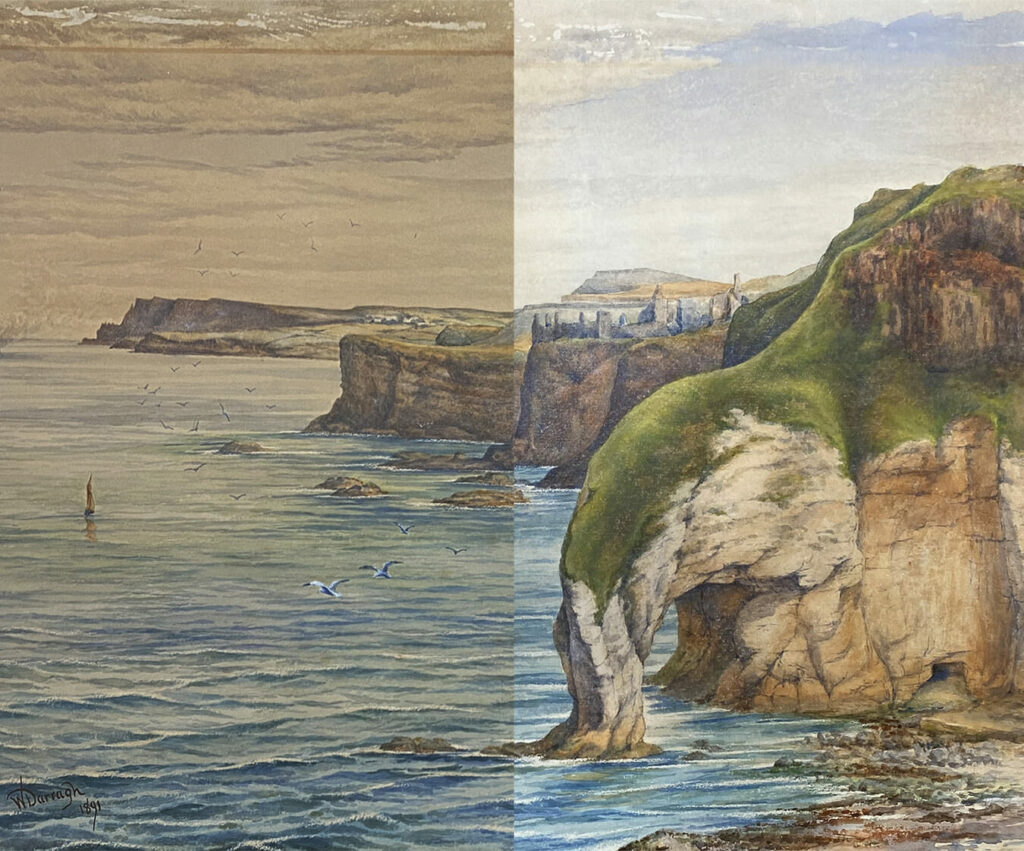 Acid damaged watercolour detail