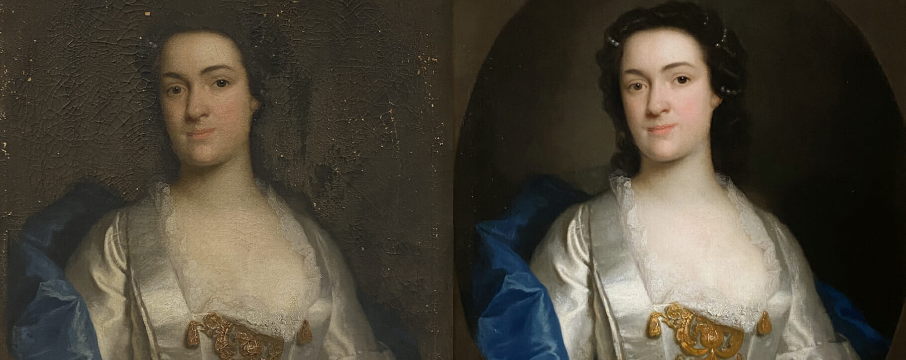 18th century portrait fire damaged