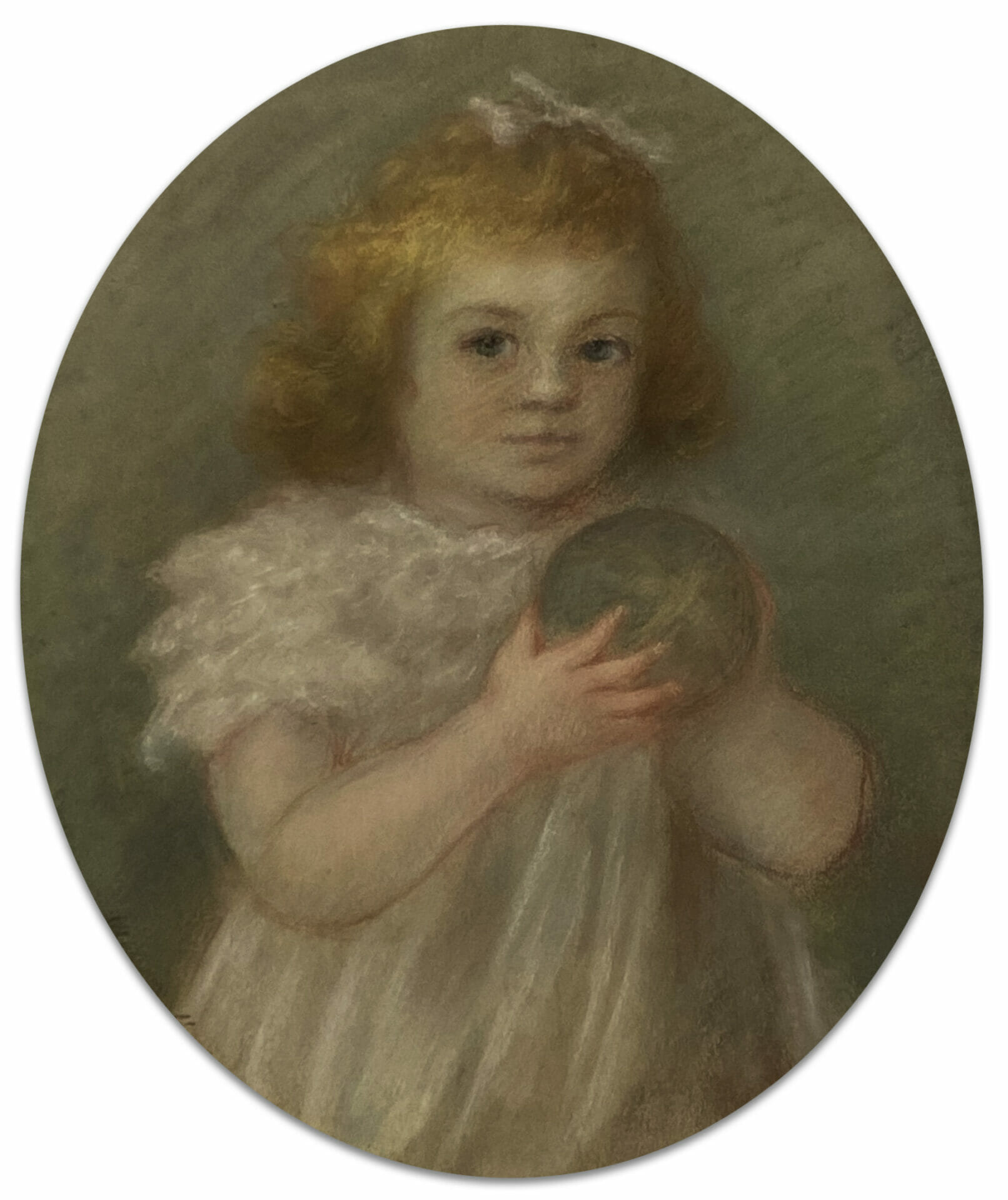 Child pastel portrait before restoration