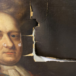 Tear damage face detail - tips to safely store a painting before restoration