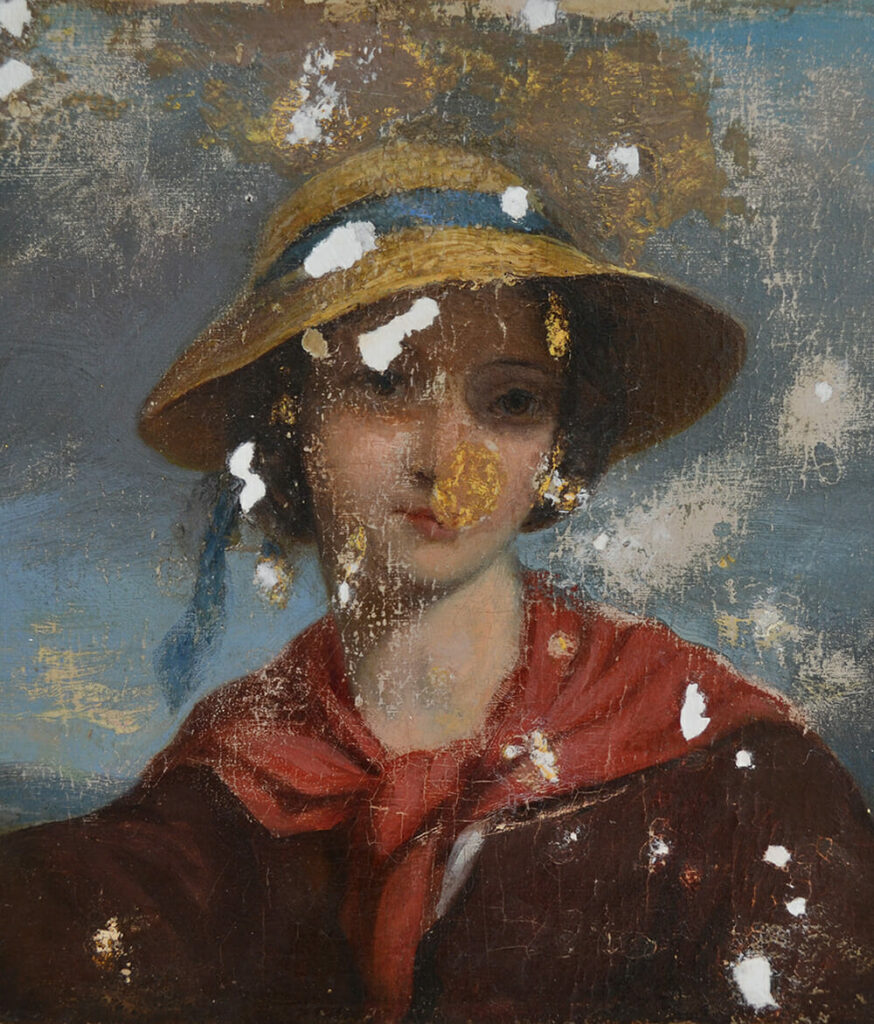 Hat lady before missing paint