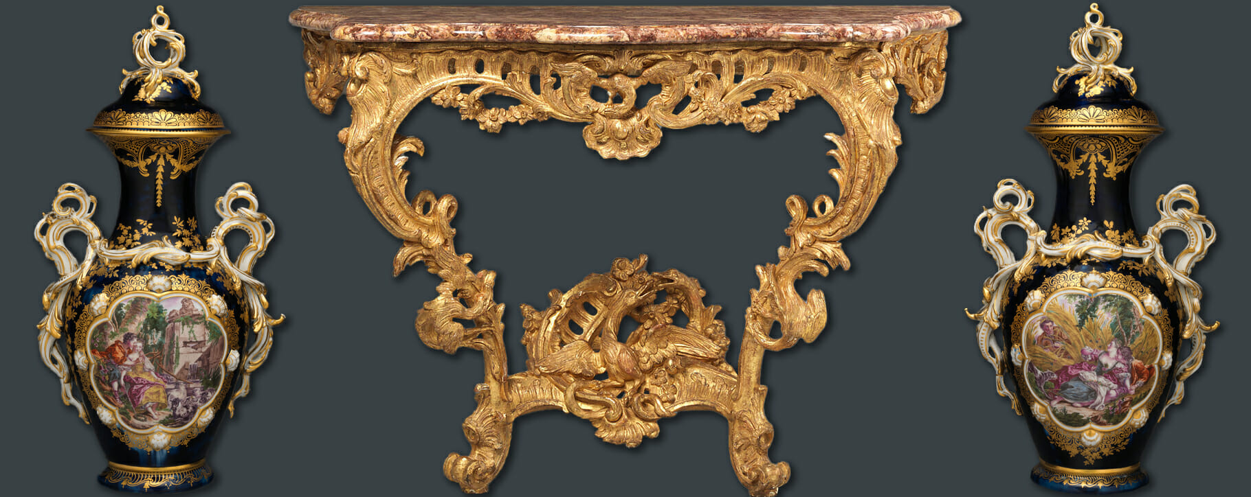 Rococo gilt console table vases