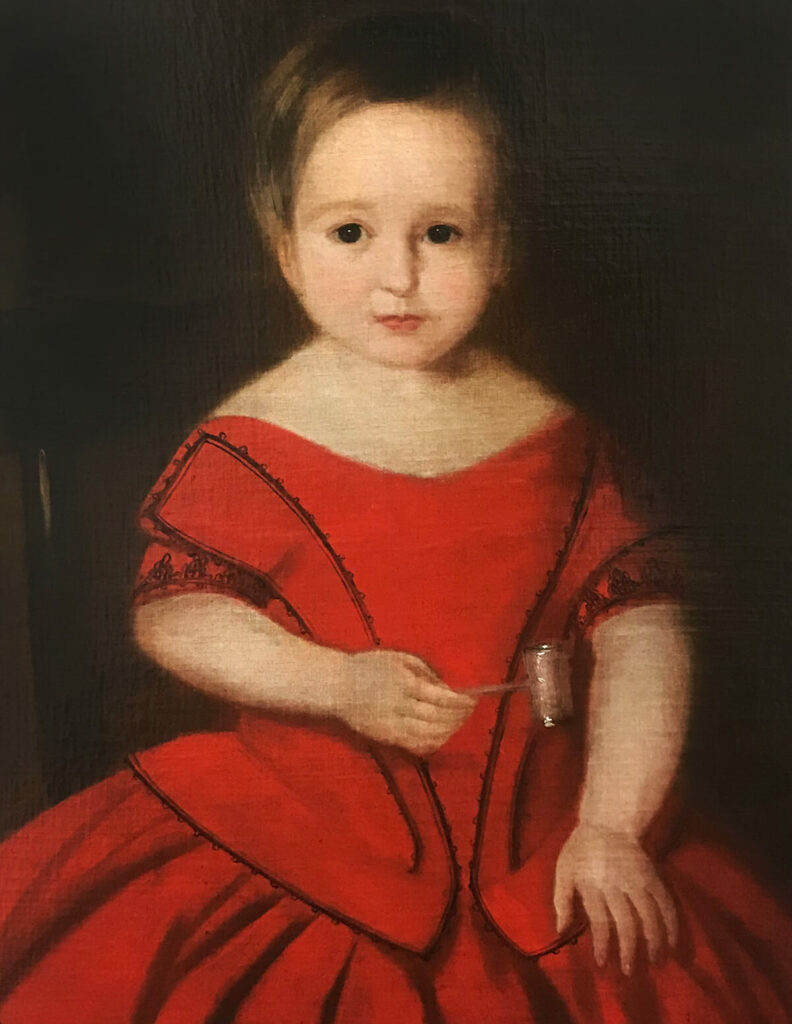 Red baby painting after