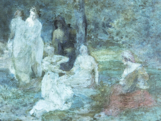A section of a Talbot Hughes painting contaminated by coal fire which is under UV reflectance to identify the materials present