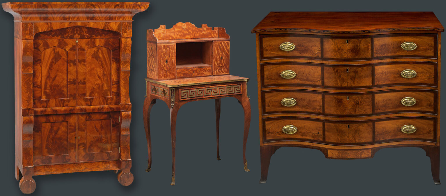 Veneer variations identifying antique furniture wood types