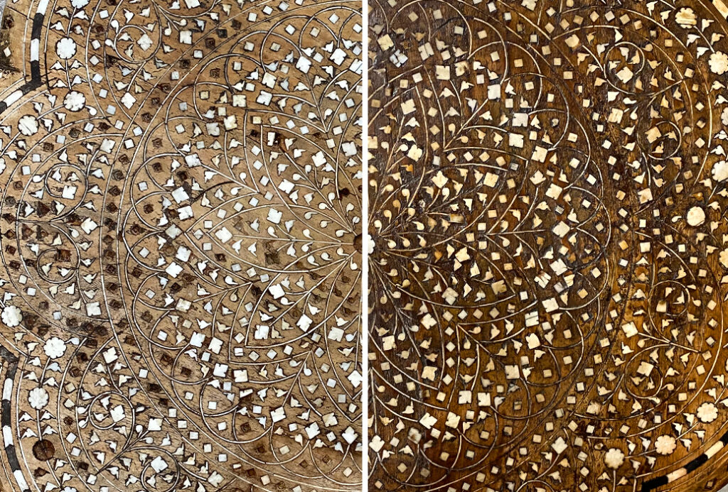 Marquetry before and after restoration