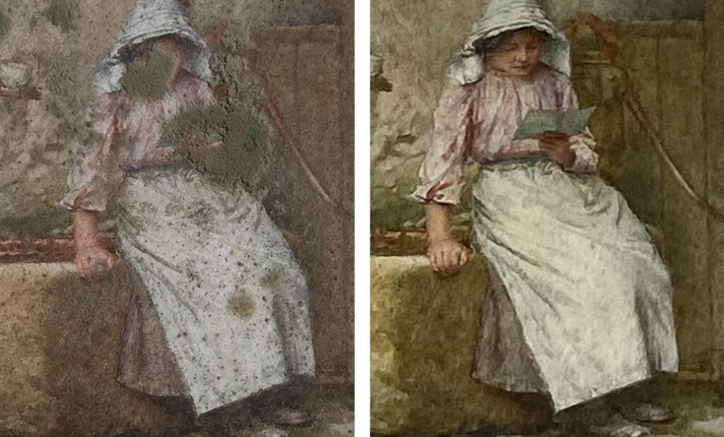 Mould damaged watercolour restoration