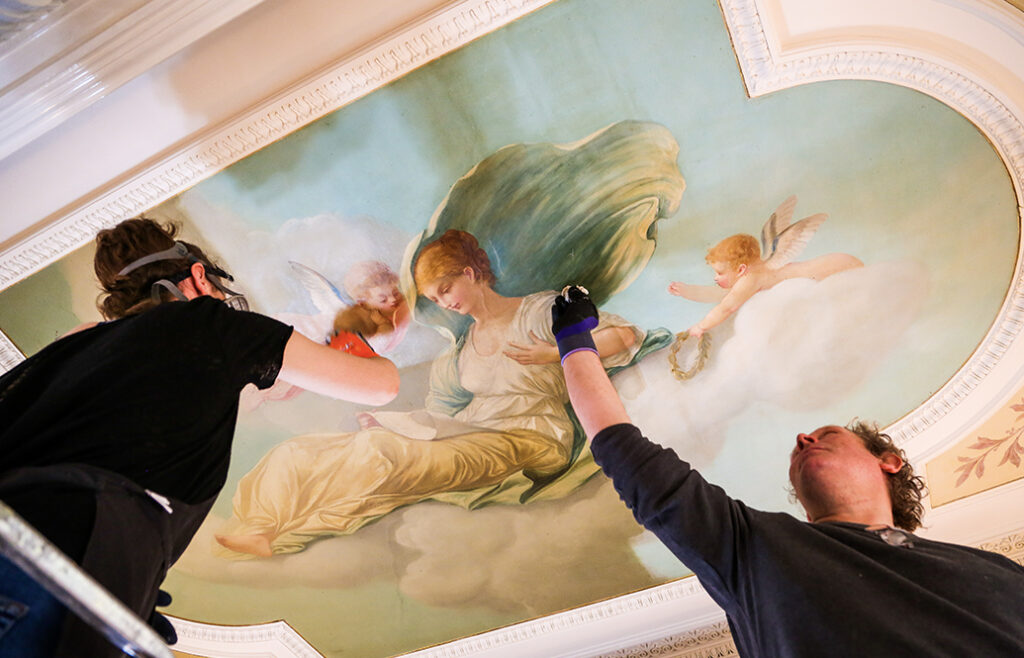 Cleaning painted ceiling