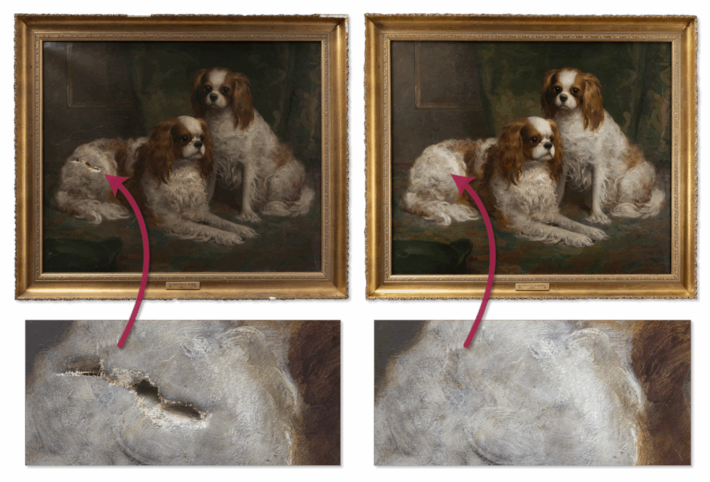 Torn painting restoration - dogs