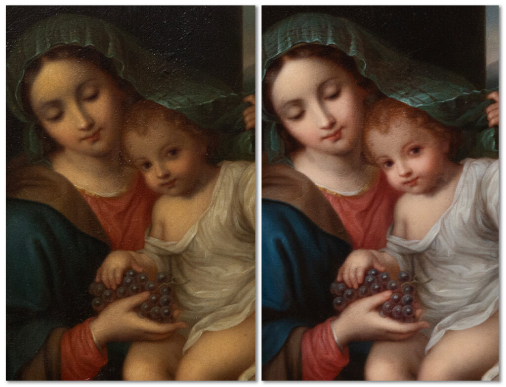 Oil on Copper restoration virgin mary detail