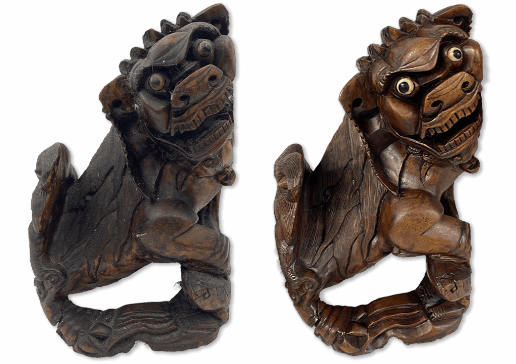 Wooden sculpture restoration foo dog