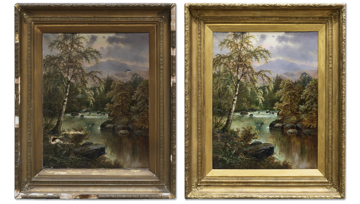 Torn landscape painting