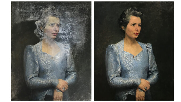 Blanched and water damaged painting
