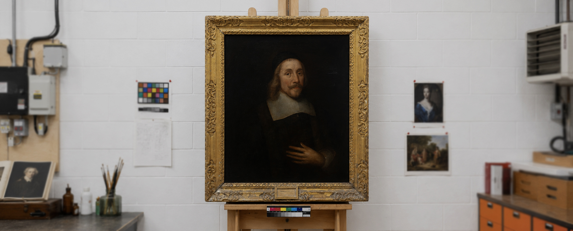 Cornelius Johnson Portrait in Conservation Studio