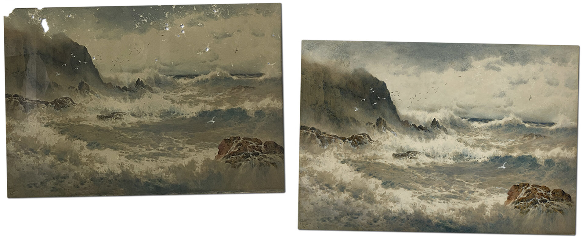 Coastal Watercolour with Insect Damage and Discolouration
